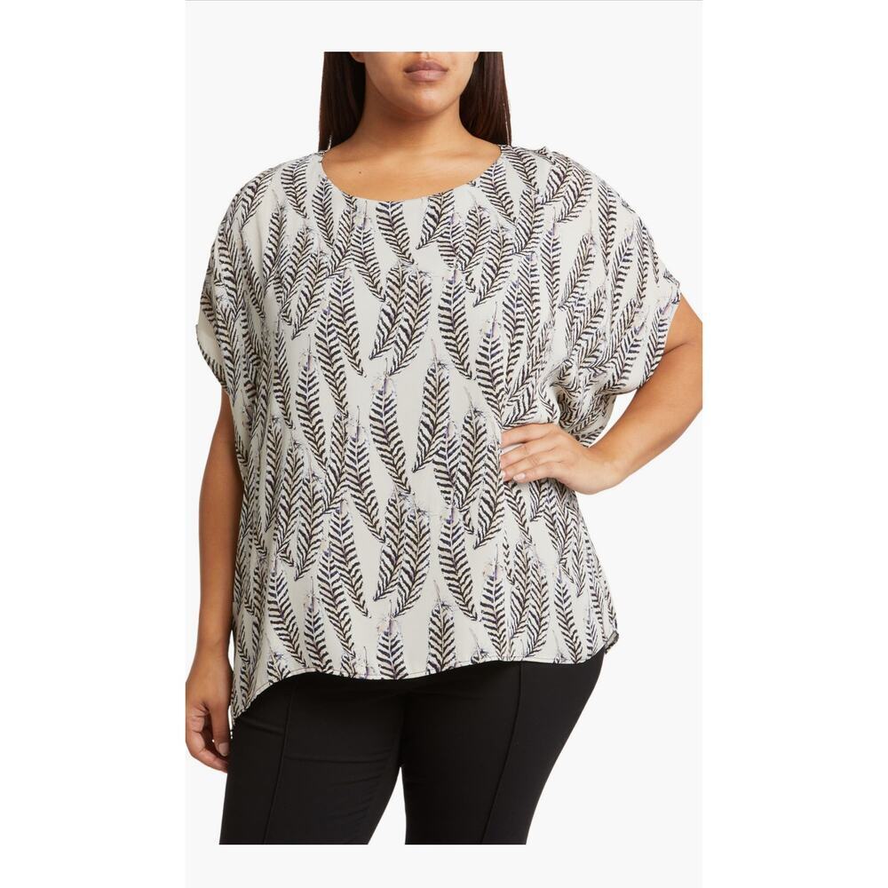 New Joan Vass N.Y. Feather Elbow-Length Sleeve Top Size 1X